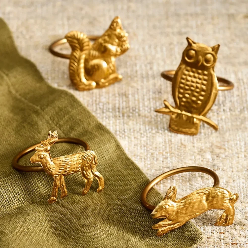 New Anthropologie Terrain Golden Animals Napkin Rings, Set of 4 Harvest Fall